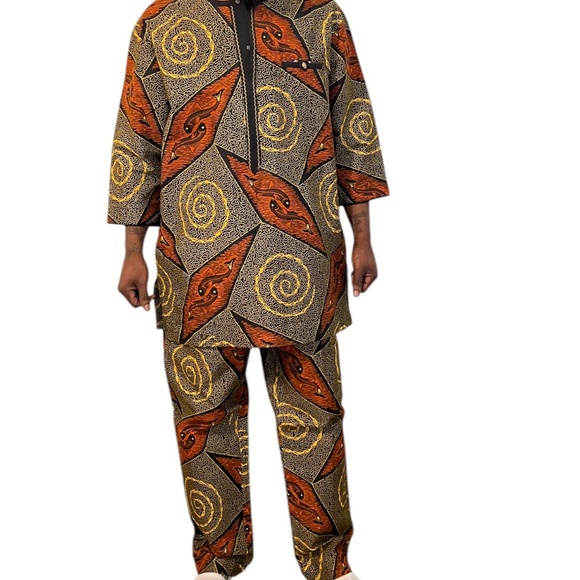 NEW Traditional African Print Men's Casual Top with Pants-Trousers - Picture 2 of 7